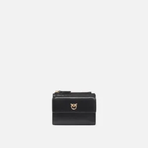 Piccolo portafoglio compatto in pelle shiny con logo