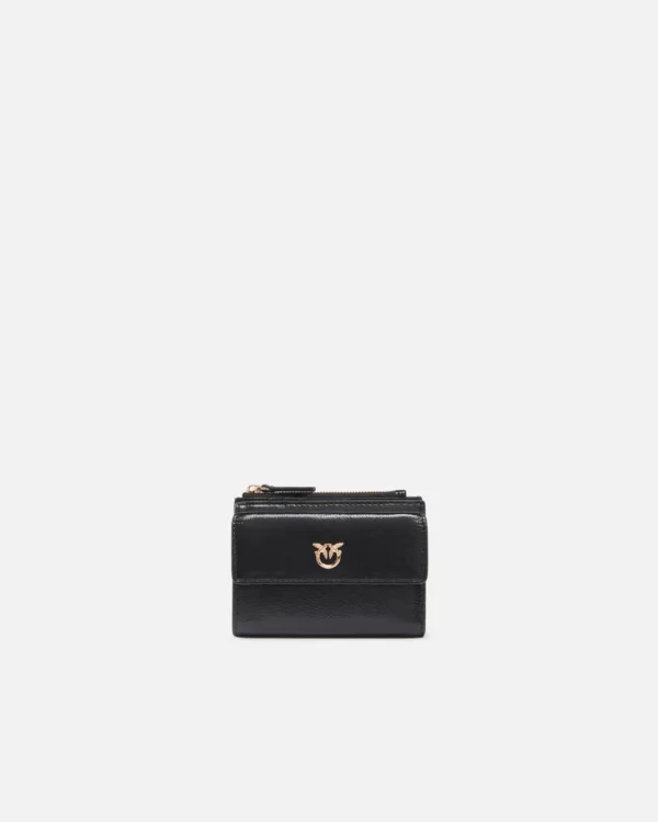 Piccolo portafoglio compatto in pelle shiny con logo