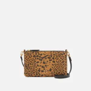 Bustina piccola a tracolla in suede leopardato