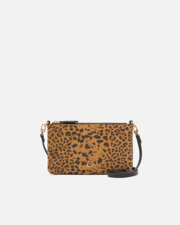 Bustina piccola a tracolla in suede leopardato