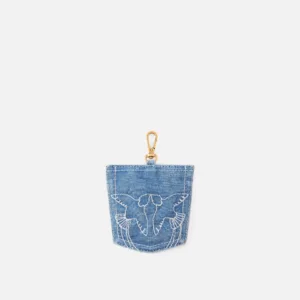 Charm portacarte a forma di tasca in denim