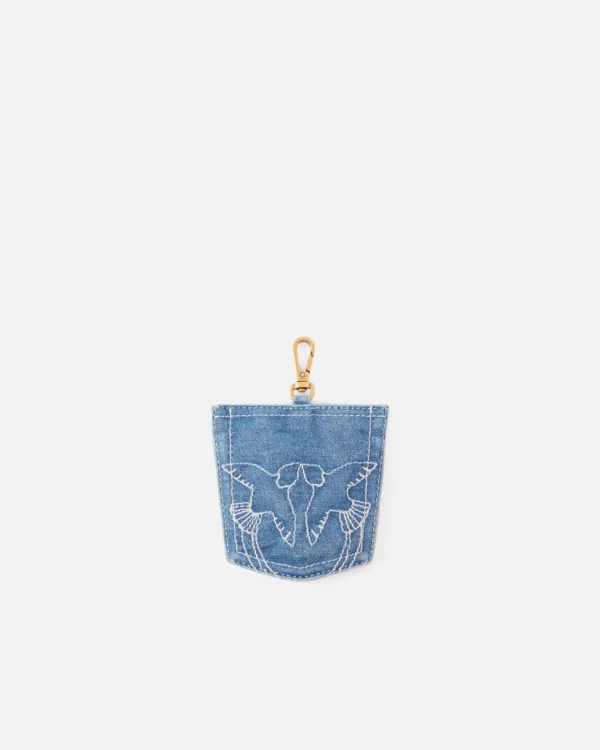 Charm portacarte a forma di tasca in denim