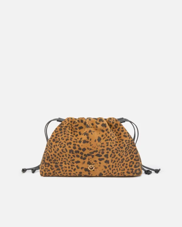 Clutch a spalla piccola in suede con stampa leopardata