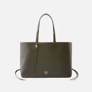 Borsa shopper media in pelle con dettagli in metallo