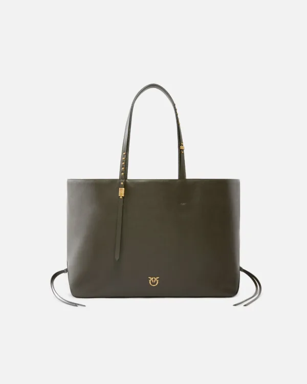 Borsa shopper media in pelle con dettagli in metallo