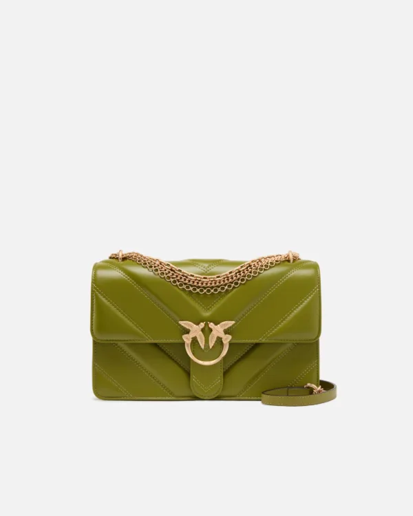 Borsa a spalla media Love Bag One in pelle e nappa chevron con tripla catena