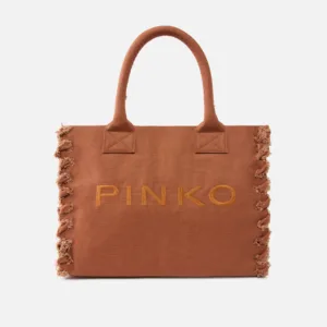 Borsa shopper media Beach in canvas con logo e dettagli sfrangiati