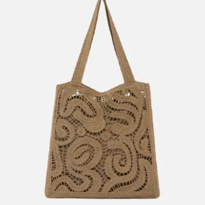 Borsa shopper media in tessuto crochet geometrico