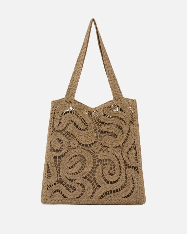 Borsa shopper media in tessuto crochet geometrico