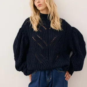 Granatowy sweter ażurowy oversize ROSSO