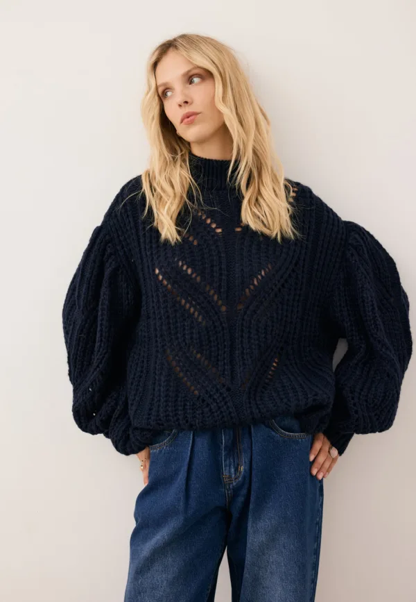 Granatowy sweter ażurowy oversize ROSSO