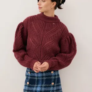 Sweter ażurowy oversize ROSSO bordowy